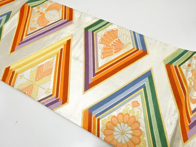JAPANESE FUKURO OBI / WOVEN RHOMBUS & BUTTERFLY